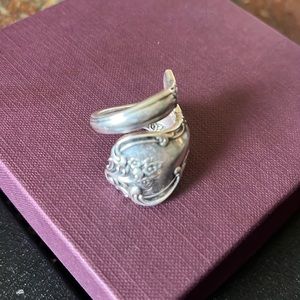 Wrapped Spoon Ring Orleans Pattern Deep Silver